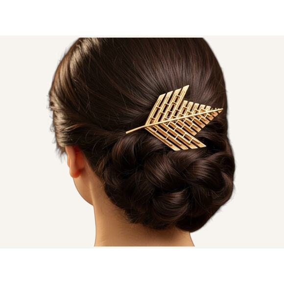 Reclaimed Vintage Accessories - Gold Geometric Moden Hair Pin Art Deco Hair Accessory Clip Bridal Hairpin